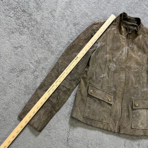 Alfani Leather Snake Print Jacket Women's M Full Zip Moto Style Pockets - Picture 7 of 8